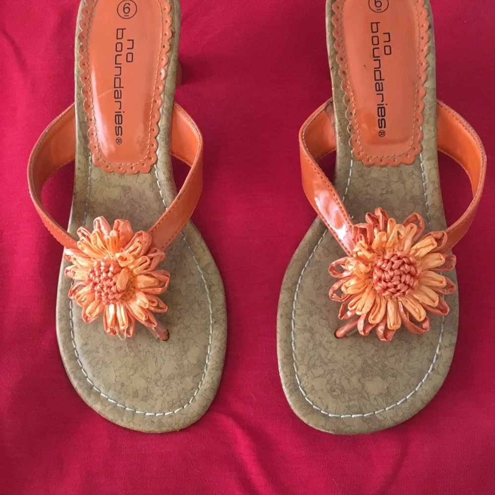 No Boundaries orange daisy sandals